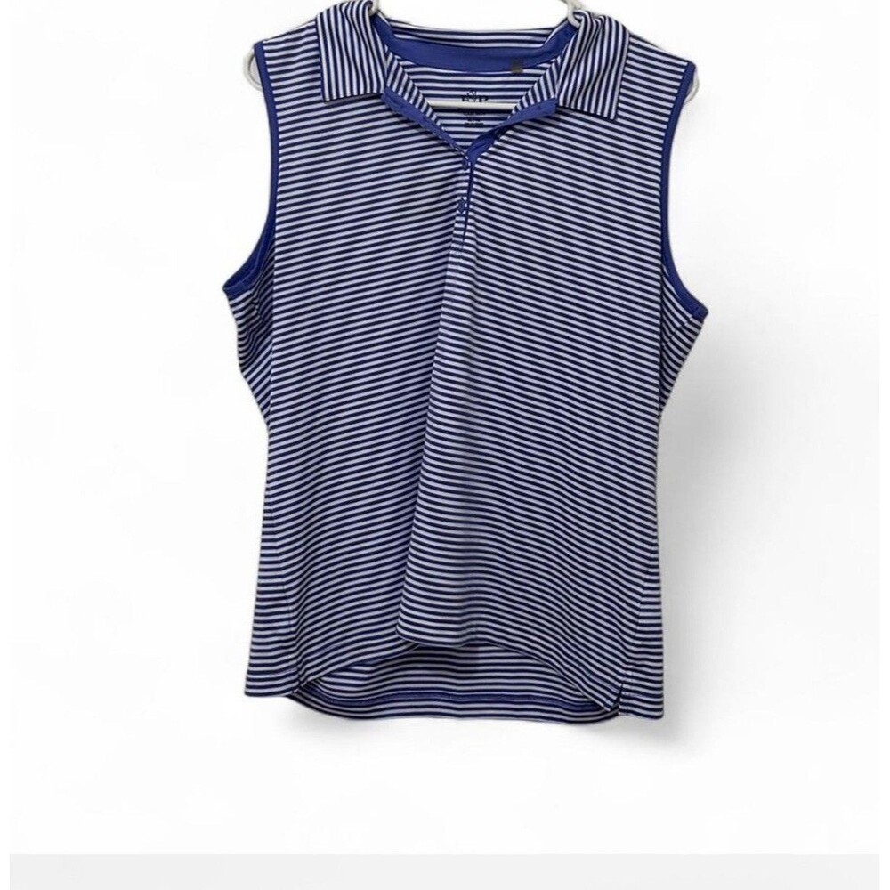 Perry Ellis Polo Golf Shirt Women’s Stripped Blue &White Size XL